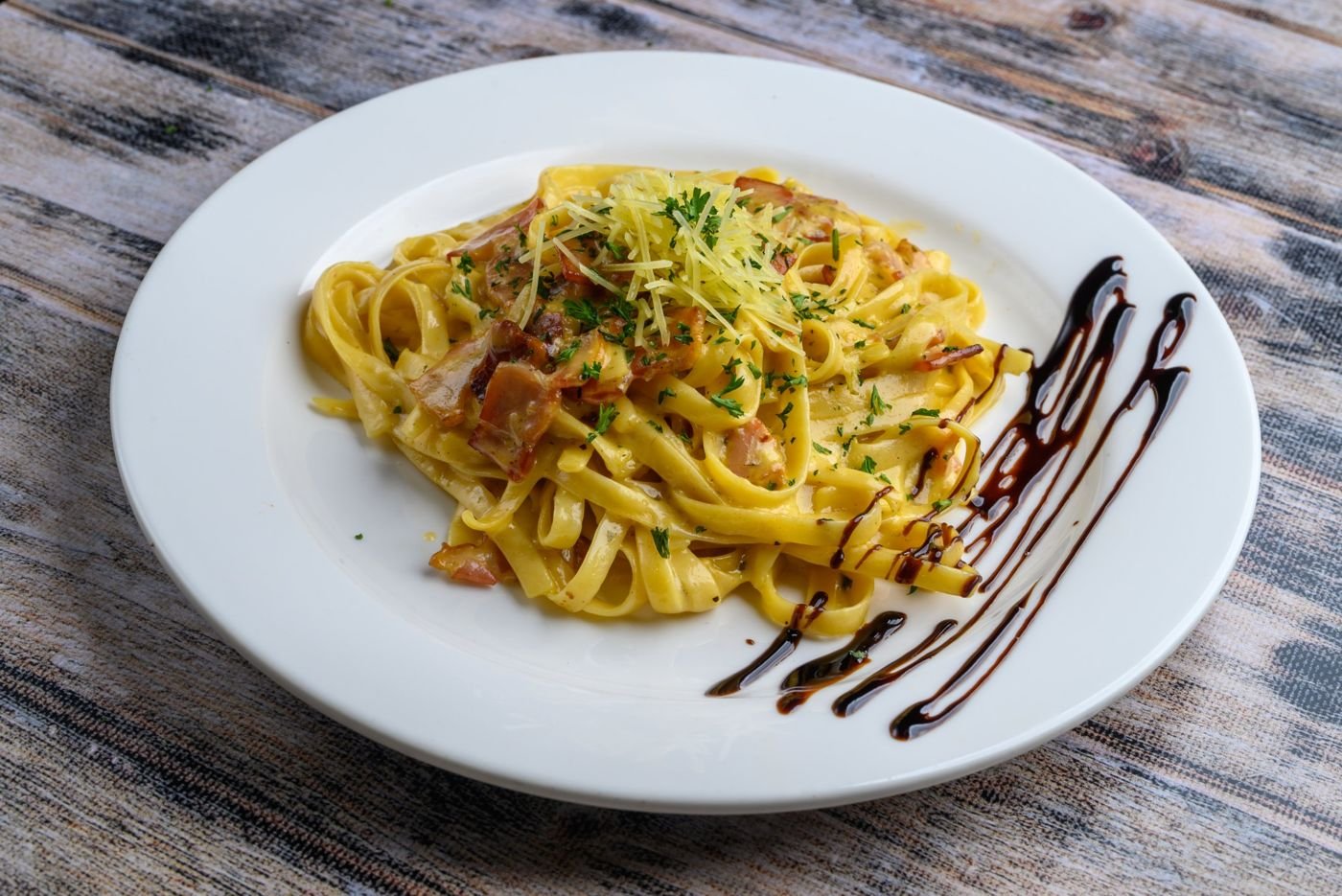 Carbonara pasta with bacon and Parmesan